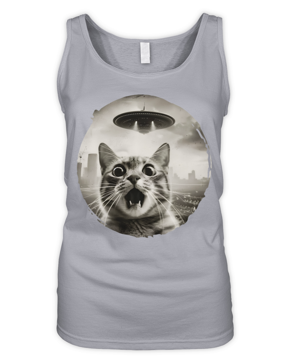 Surprised Cat with UFO Encounter Design Organic Women's Tank Top