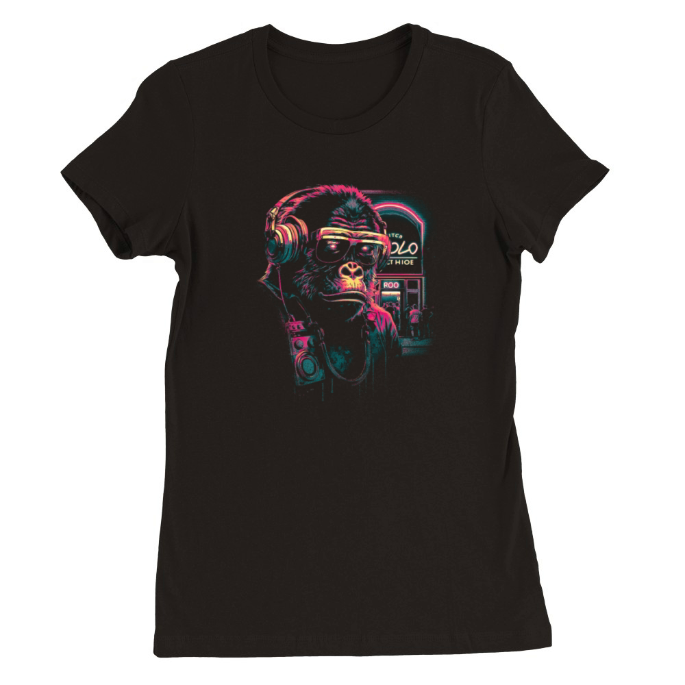 Hardcore Rave Raver DJ House-EDM Music Gorilla Premium Womens Crewneck T-shirt