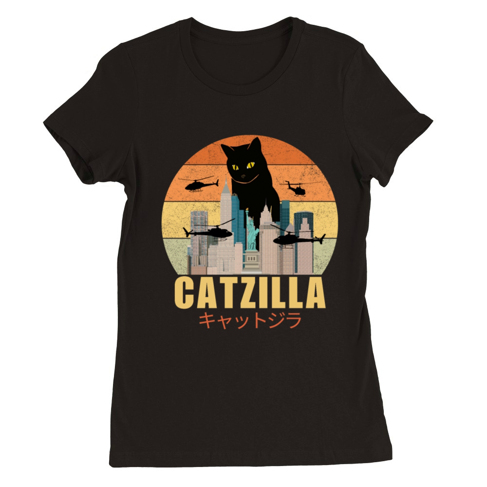 Retro Vintage Catzilla Japanese Cute Cat Lover Premium Womens Crewneck T-shirt