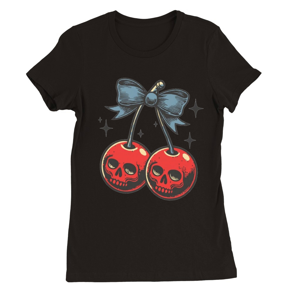 Skull Cherries coquette Bow Vintage Halloween Premium Womens Crewneck T-shirt