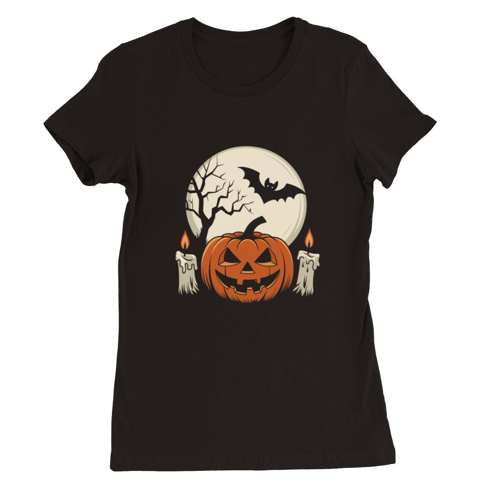 Vintage Pumpkin Scene Halloween Classic T-Shirt Premium Womens Crewneck T-shirt