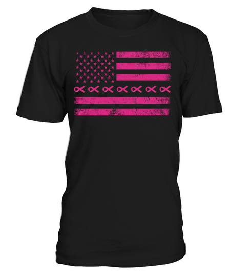 Pink Ribbon American Flag Breast Cancer T Shirt T-Shirt Unisex