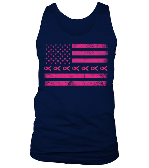 Pink Ribbon American Flag Breast Cancer T Shirt Tank Top Unisex