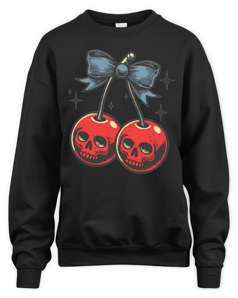 Skull Cherries coquette Bow Vintage Halloween Unisex Premium Crewneck Sweatshirt