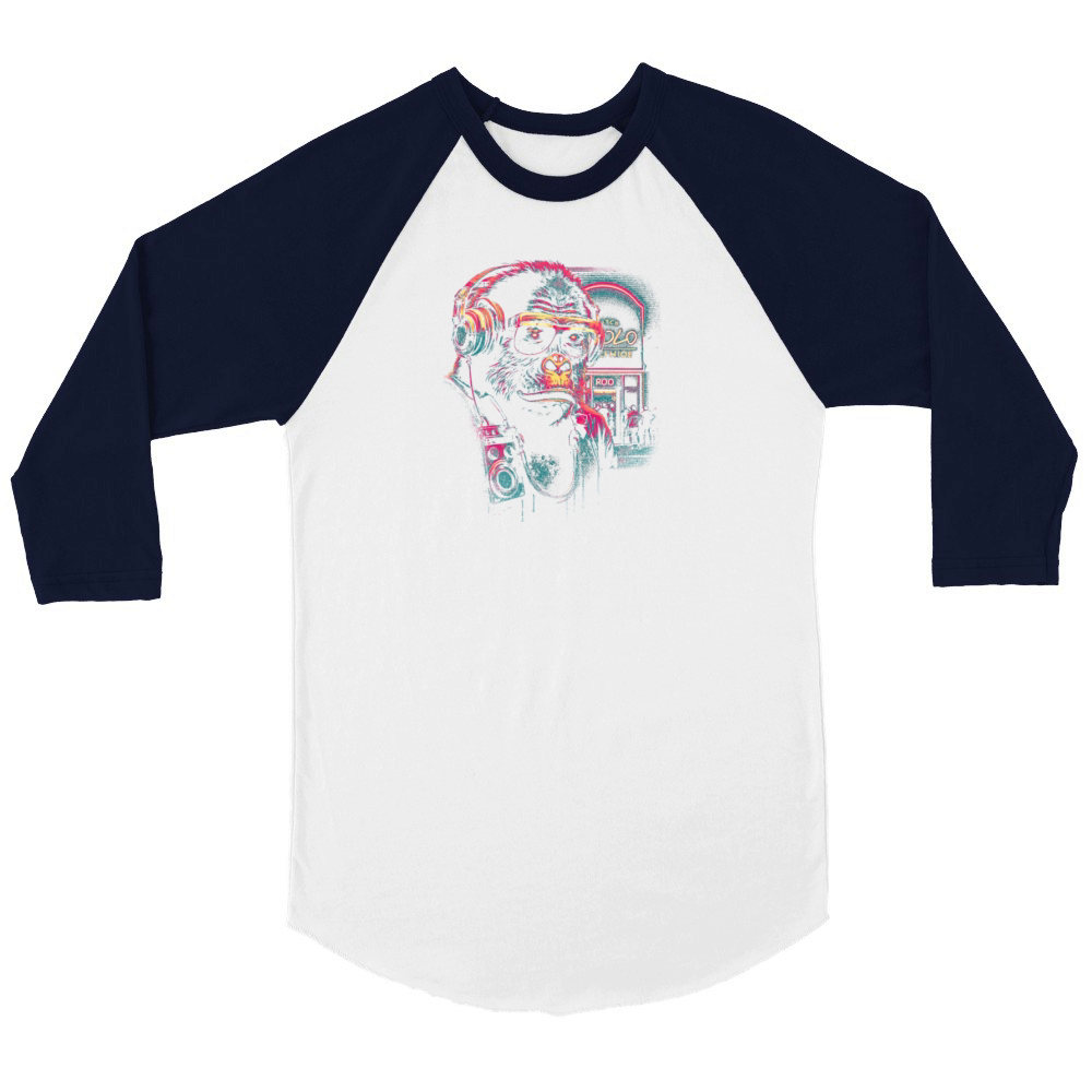 Hardcore Rave Raver DJ House-EDM Music Gorilla Unisex ¾ sleeve Raglan T-shirt