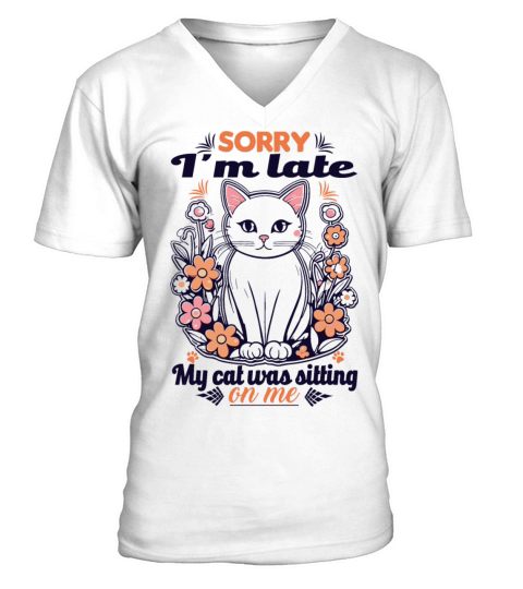 Adorable cat in flowers in Vintage style design V-Neck T-shirt