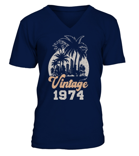 Vintage 1974 Birthday Palm Trees V-Neck T-shirt
