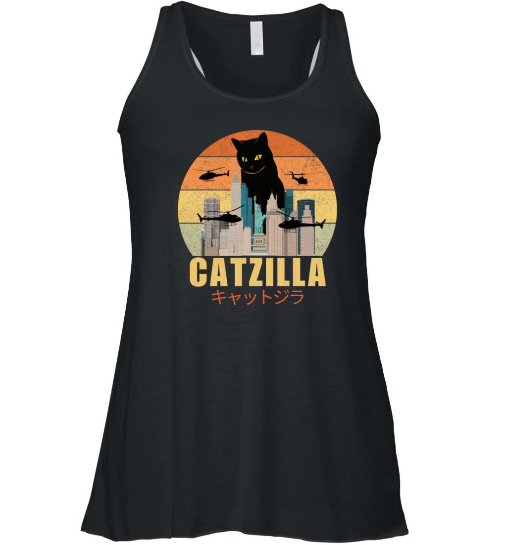 Retro Vintage Catzilla Japanese Cute Cat Lover Women's Flowy Tank Top
