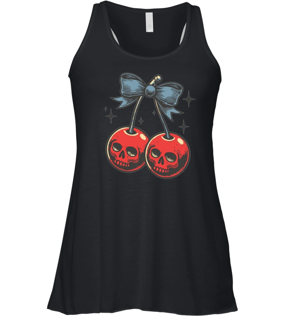 Skull Cherries coquette Bow Vintage Halloween Women's Flowy Tank Top