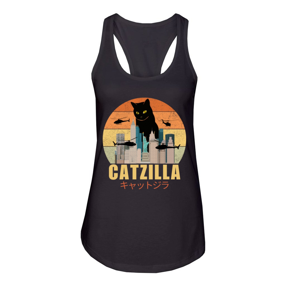 Retro Vintage Catzilla Japanese Cute Cat Lover Women's Racerback Tank