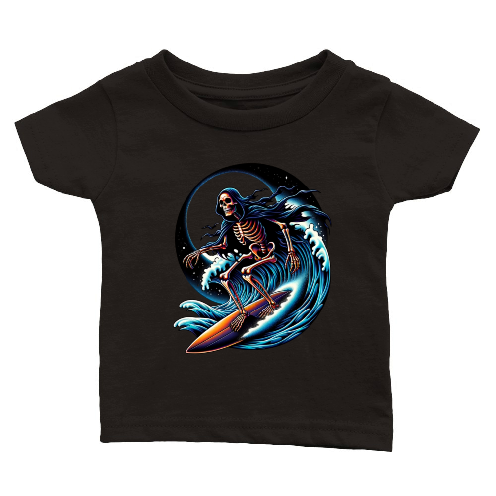 Vintage Surfing Skeleton Shirt Halloween Surfboard Classic Baby Crewneck T-shirt