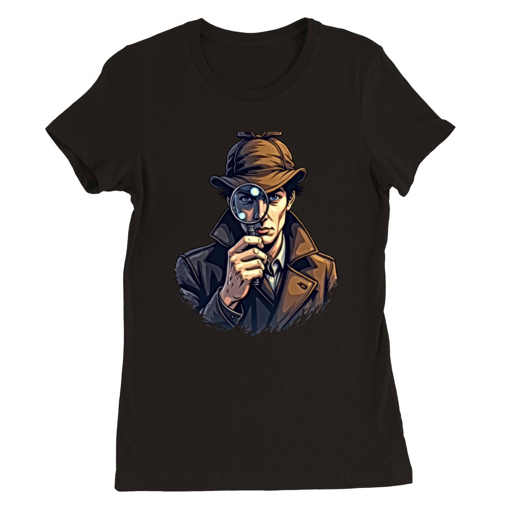 Detective Holding Magnifying Glass Illustration Premium Womens Crewneck T-shirt