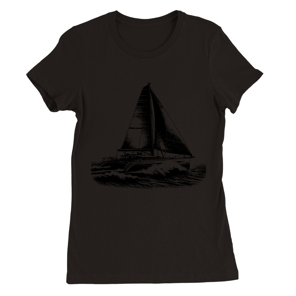 Double Hull Catamaran Sailboat In Waves Premium Womens Crewneck T-shirt