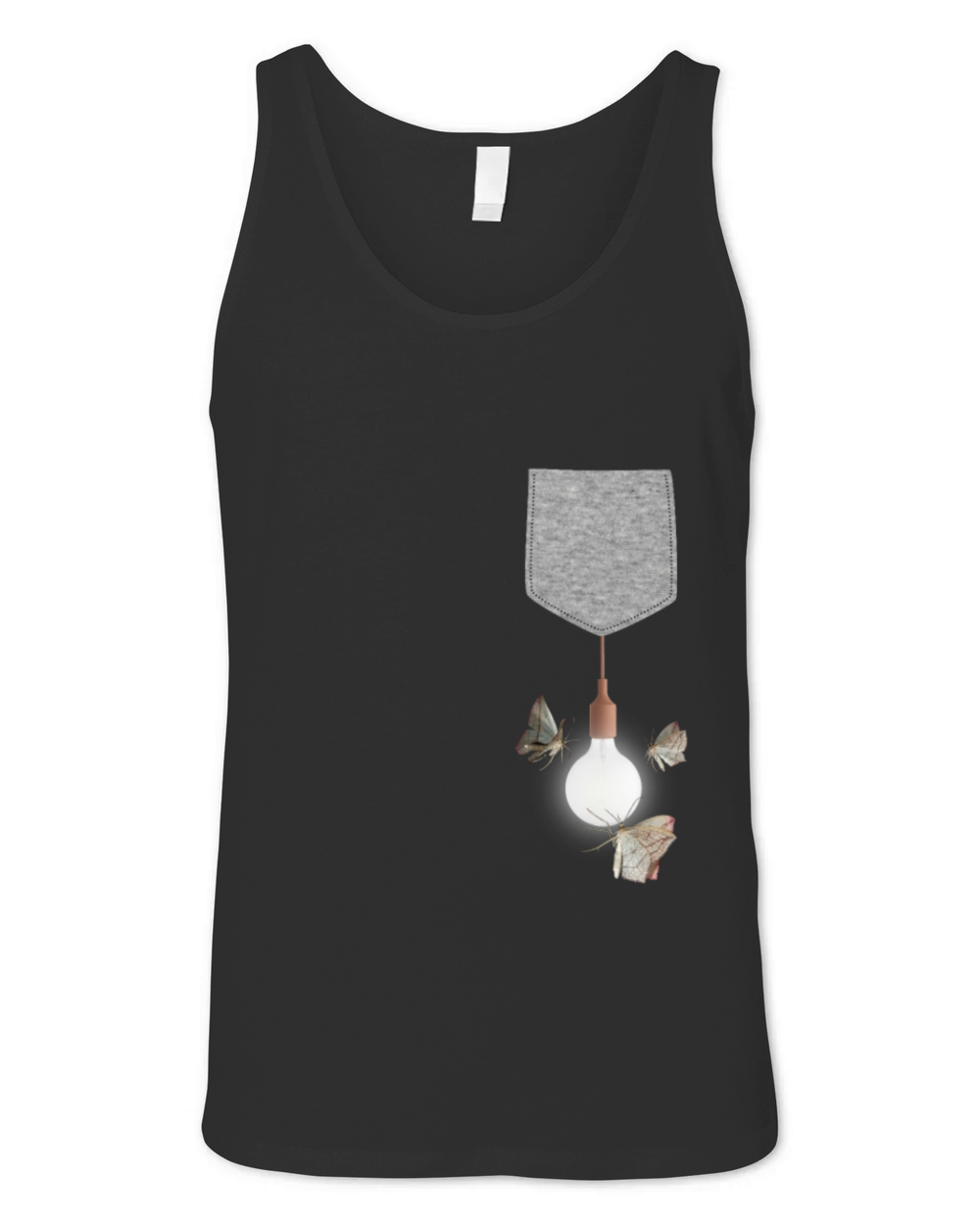Moth Attracted To Light Bulb Hanging From Pocket Unisex Jersey Tank