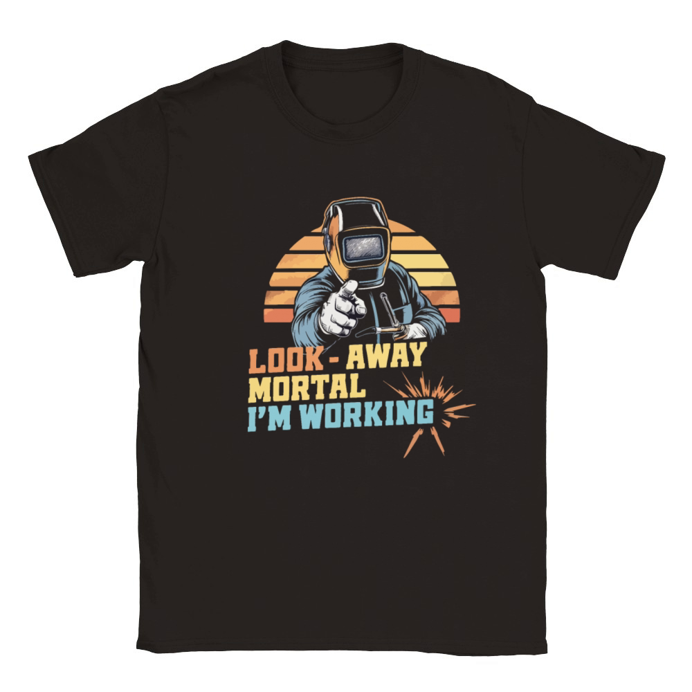 Funny Welding Look Away Mortal Im Working Classic Kids Crewneck T-shirt
