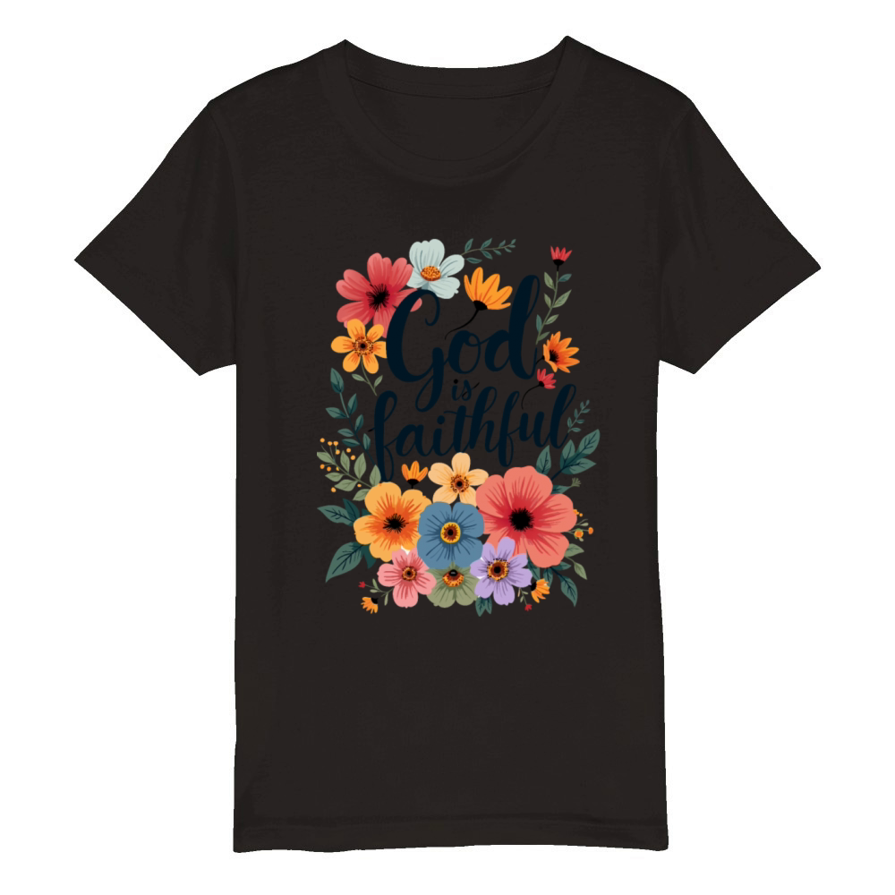 God Is Faithful Christian Quote Flower Floral Organic Kids Crewneck T-shirt