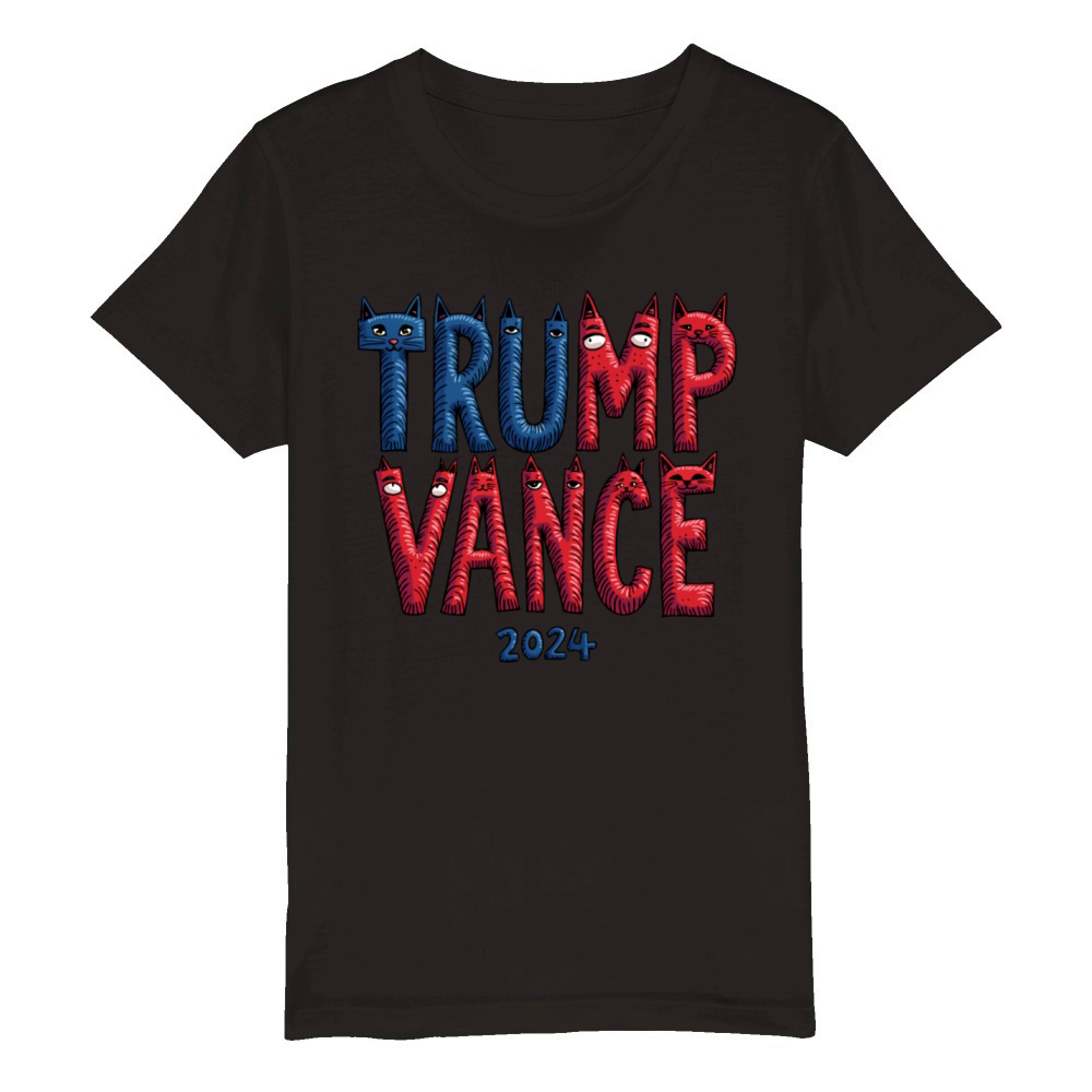 Trump Vance 2024 Outlaw Hillbilly US Flag Cat Organic Kids Crewneck T-shirt