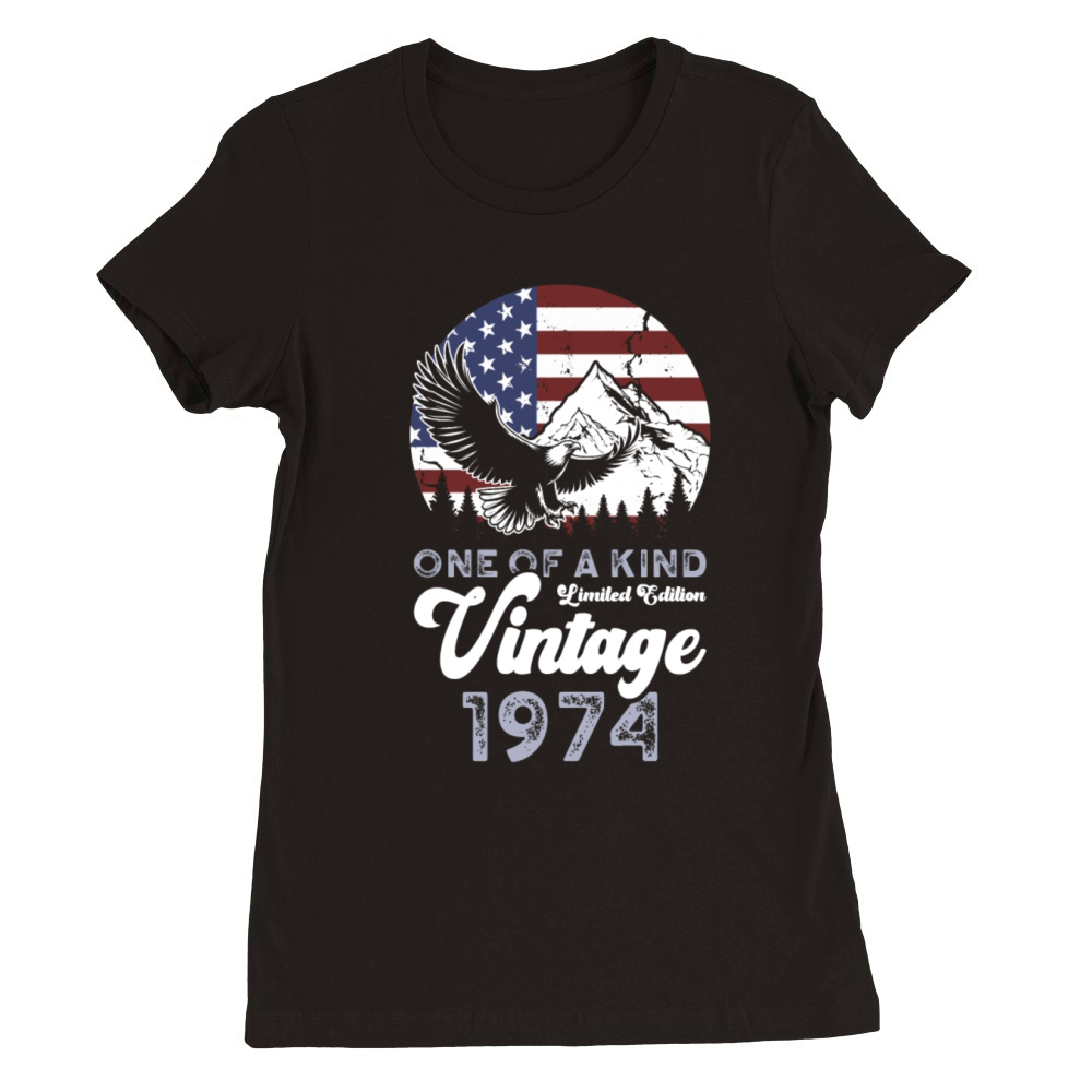 Vintage 1974 Birthday American Flag Premium Womens Crewneck T-shirt