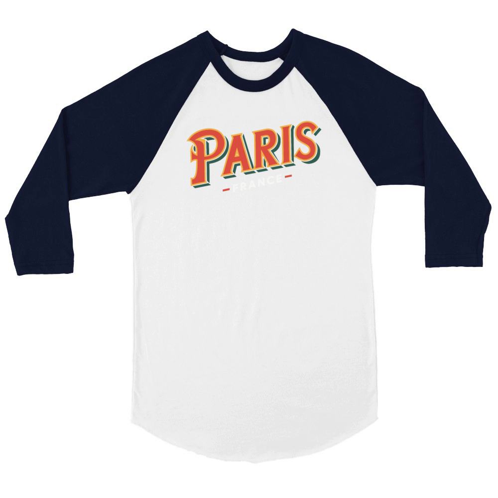 Paris France Souvenir Retro Charm Unisex ¾ sleeve Raglan T-shirt