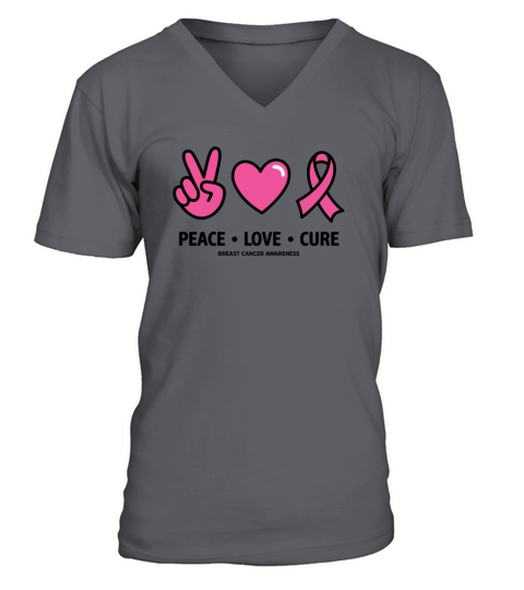 Peace Love Cure Pink Ribbon Family Breast Cancer V-Neck T-shirt