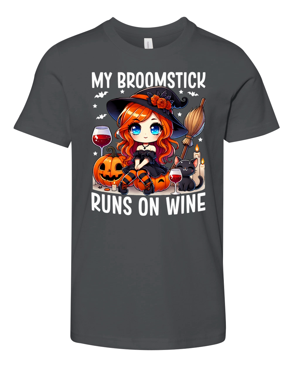 My Broomstick Runs On Wine Youth Unisex Jersey Tee