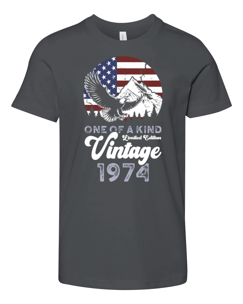 Vintage 1974 Birthday American Flag Youth Unisex Jersey Tee