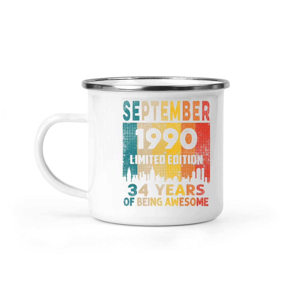 Born in SEPTEMBER 1990 Vintage 34th Birthday Gift Camping Mug