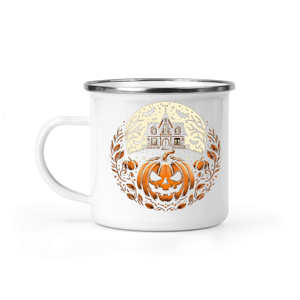 Halloween pumpkin and haunted house Camping Mug
