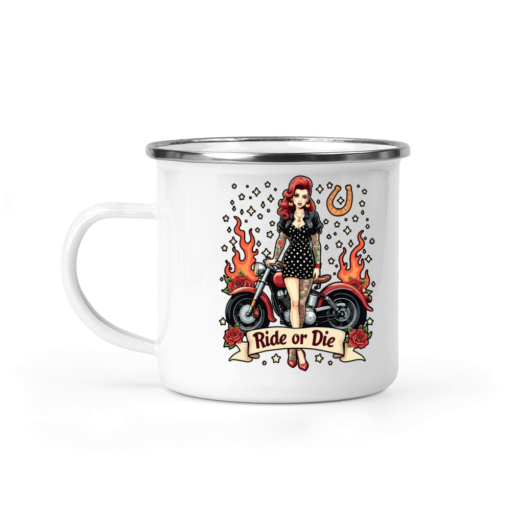 Ride or Die Pinup with Motorcycle Camping Mug