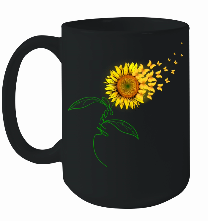 Vintage Faith Cross Sunflower Butterflies Flowers Ceramic Mug