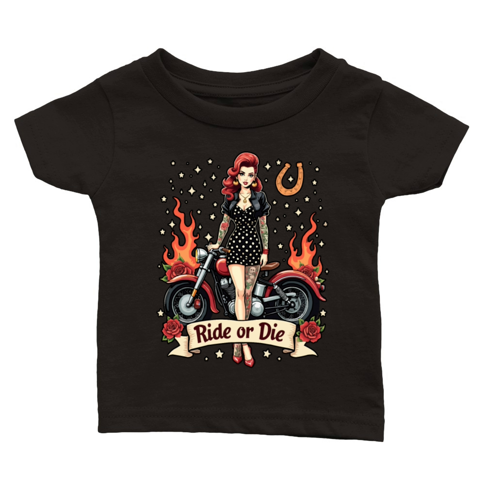 Ride or Die Pinup with Motorcycle Classic Baby Crewneck T-shirt