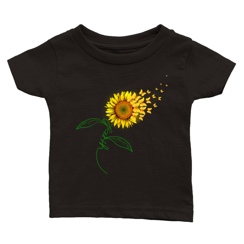 Vintage Faith Cross Sunflower Butterflies Flowers Classic Baby Crewneck T-shirt