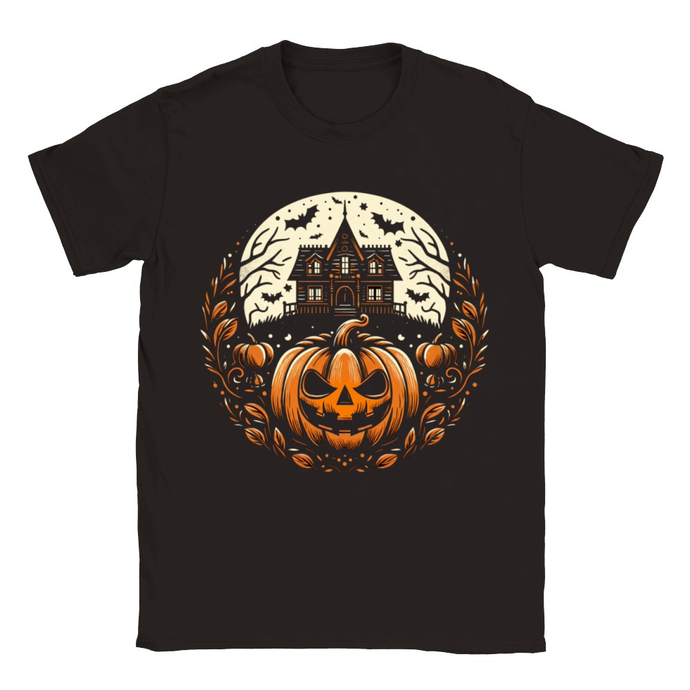 Halloween pumpkin and haunted house Classic Kids Crewneck T-shirt