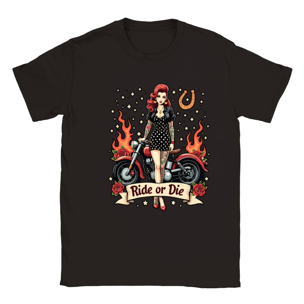 Ride or Die Pinup with Motorcycle Classic Kids Crewneck T-shirt