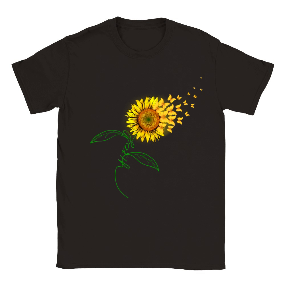 Vintage Faith Cross Sunflower Butterflies Flowers Classic Kids Crewneck T-shirt