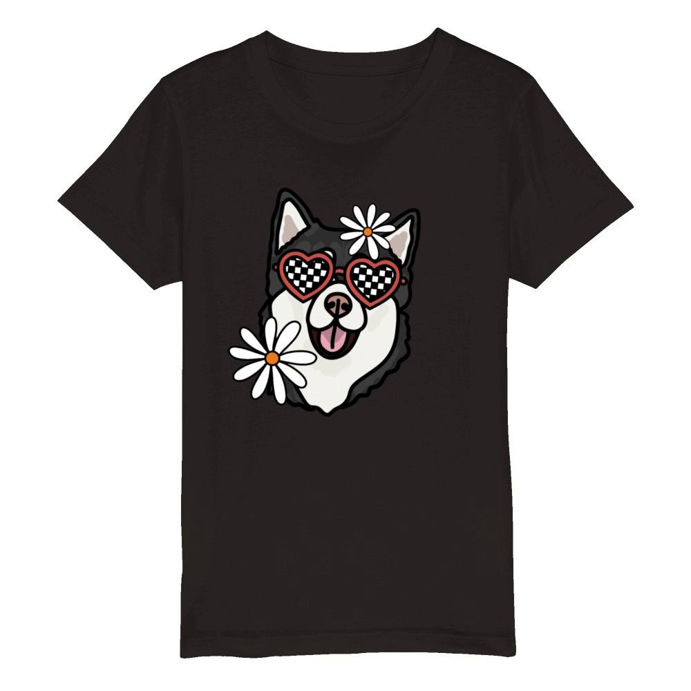 Husky Retro Dog Organic Kids Crewneck T-shirt