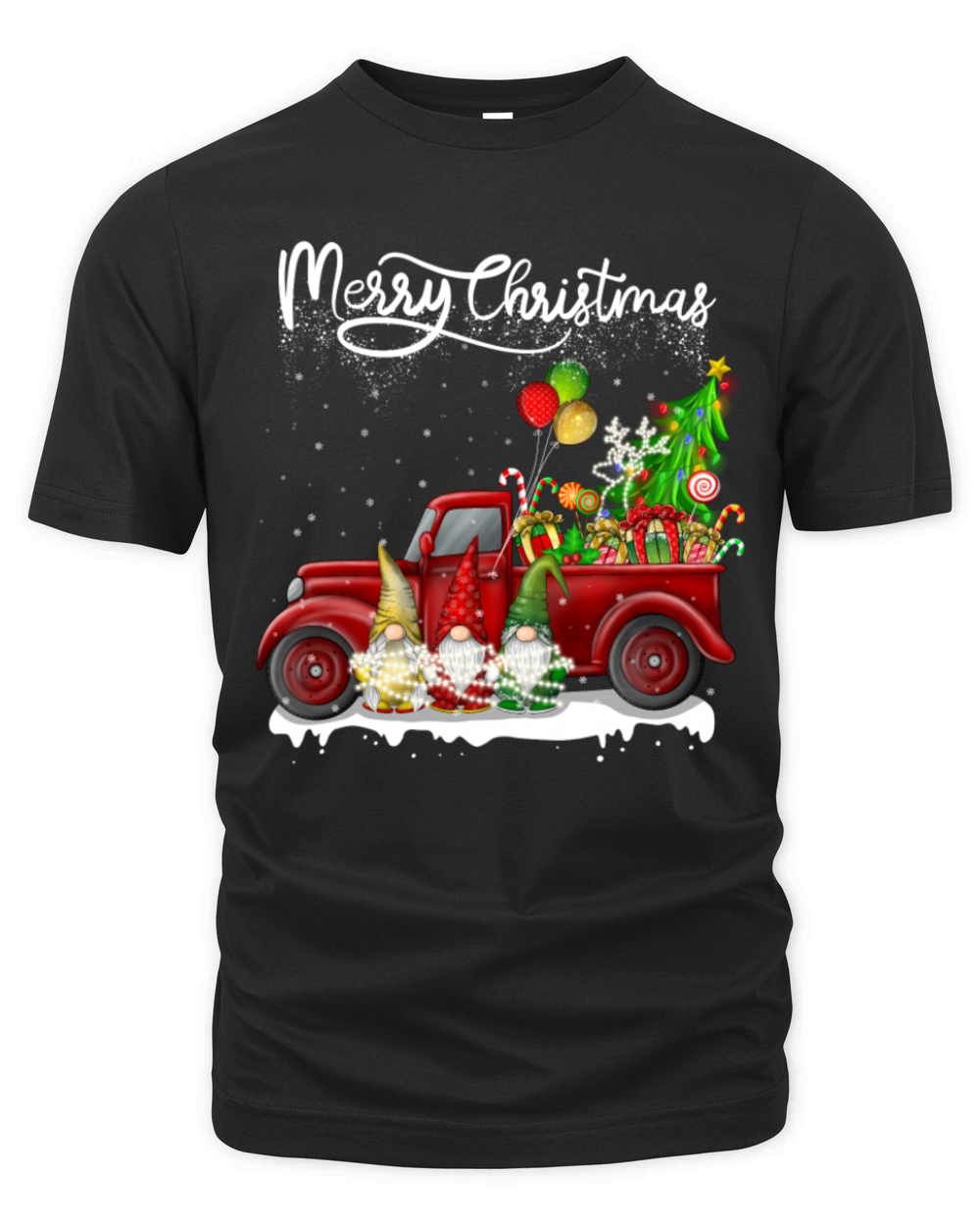Merry Christmas Vintage Red Truck Gnomes Organic Unisex T-shirt