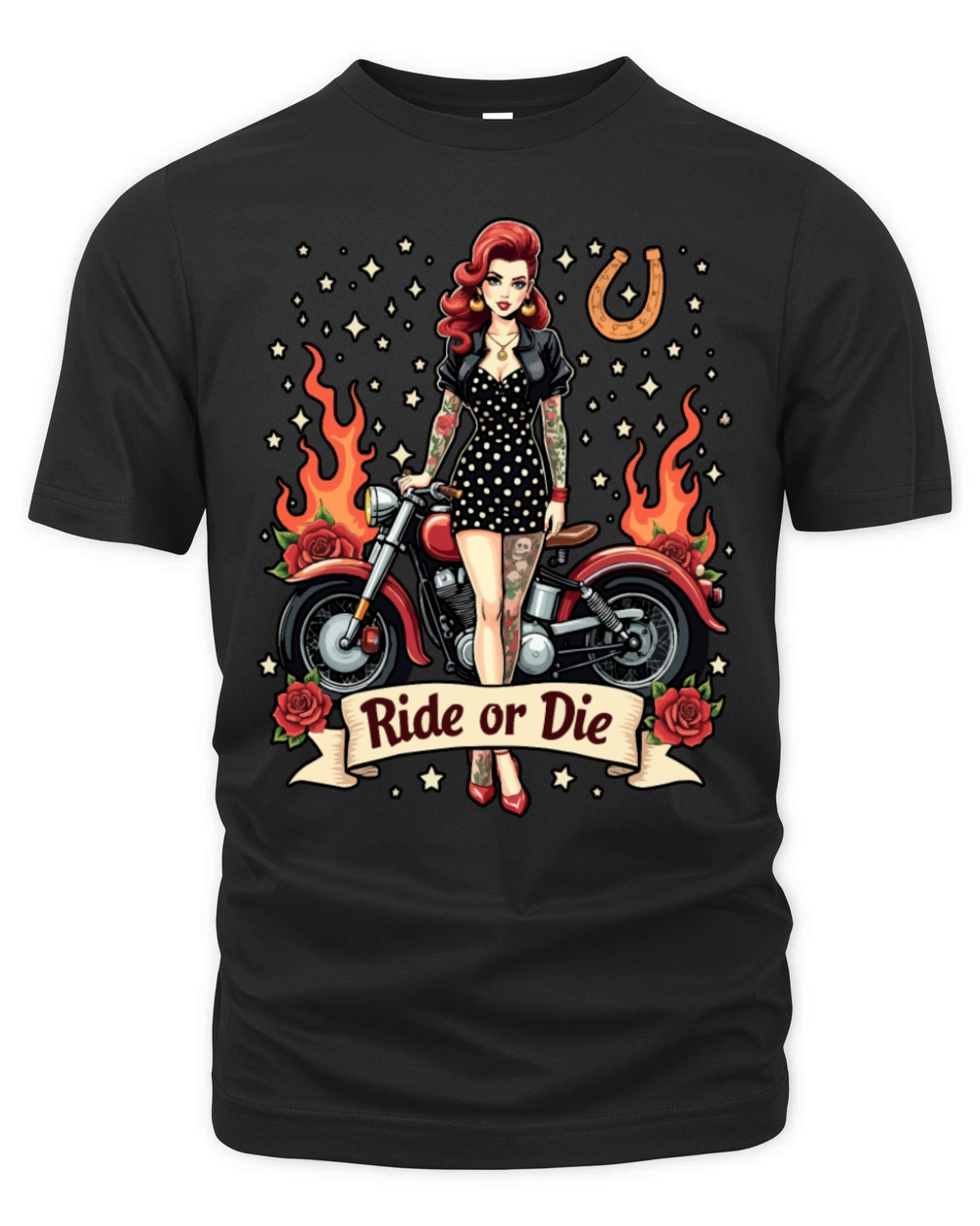 Ride or Die Pinup with Motorcycle Organic Unisex T-shirt