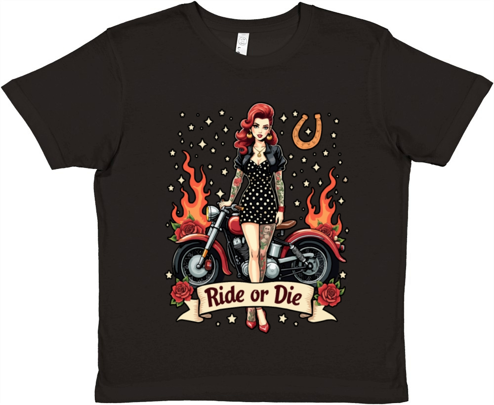 Ride or Die Pinup with Motorcycle Premium Kids Crewneck T-shirt
