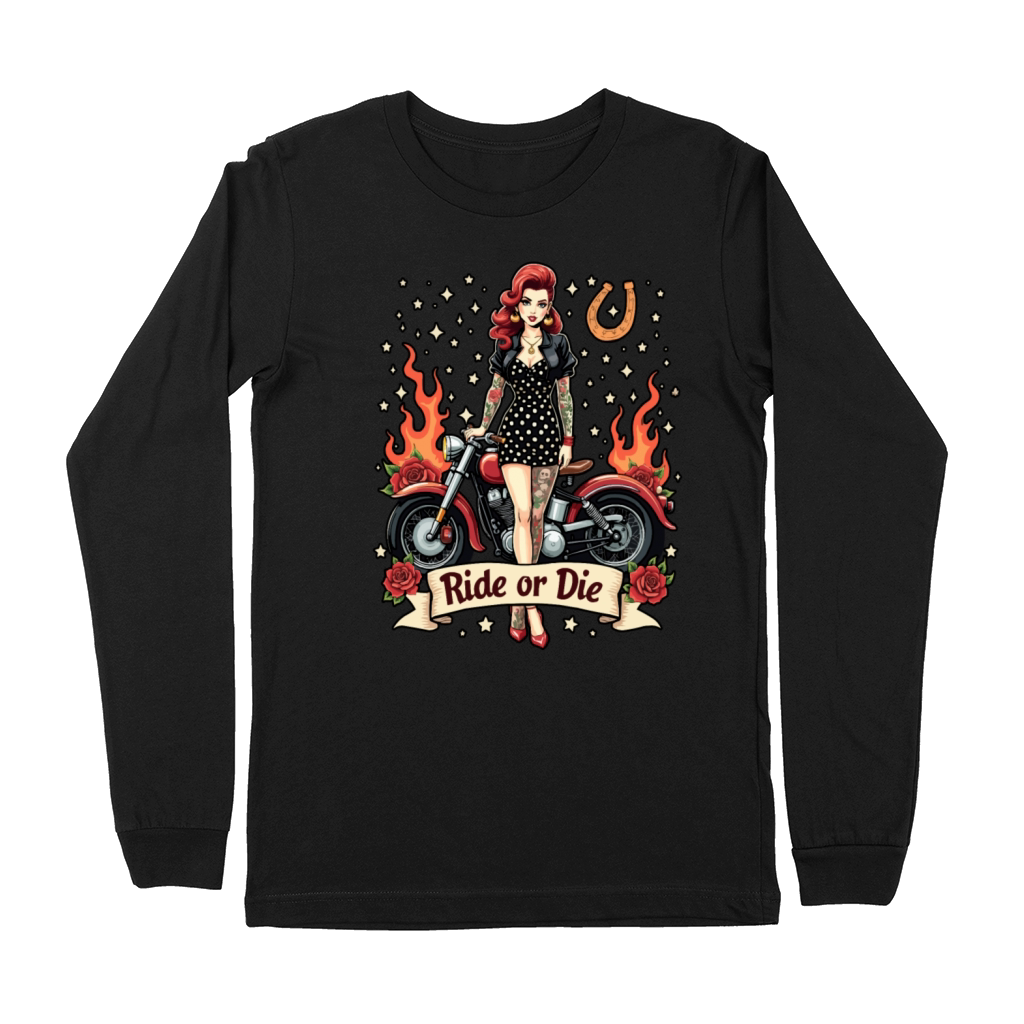 Ride or Die Pinup with Motorcycle Premium Long Sleeve