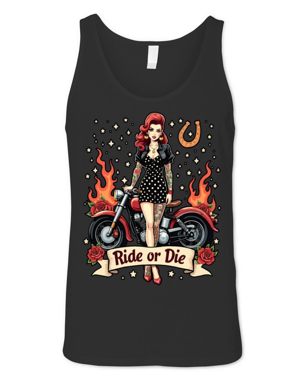 Ride or Die Pinup with Motorcycle Unisex Jersey Tank