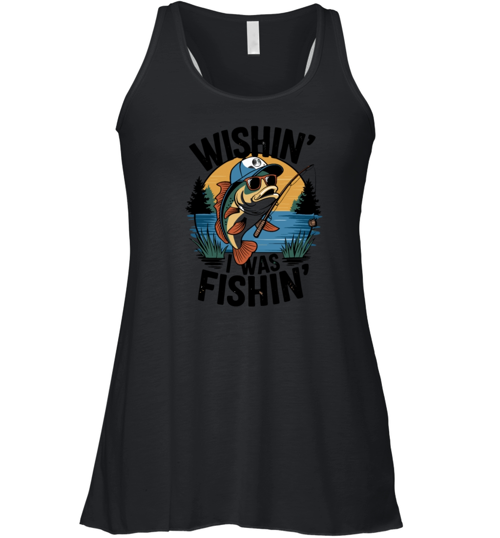 Wish I Was Fishing - Funny T-Shirt Design Women's Flowy Tank Top