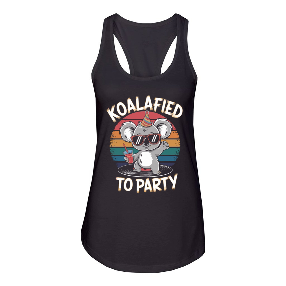 Koalafied To Party Retro Koala With Drink Women's Racerback Tank