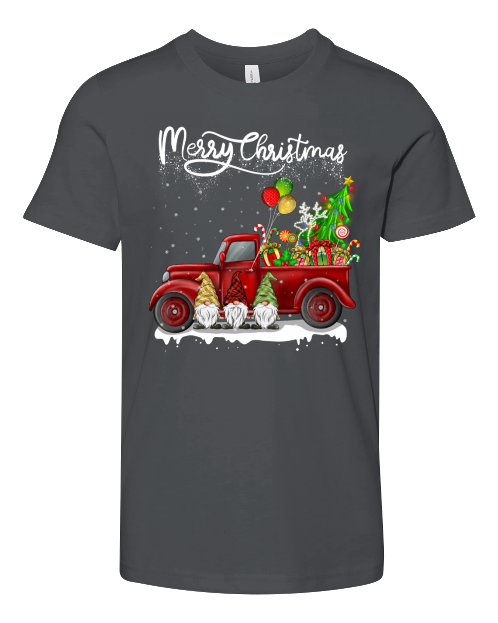 Merry Christmas Vintage Red Truck Gnomes Youth Unisex Jersey Tee