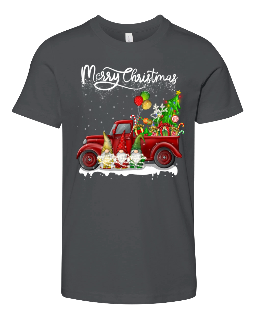 Merry Christmas Vintage Red Truck Gnomes Youth Unisex Jersey Tee
