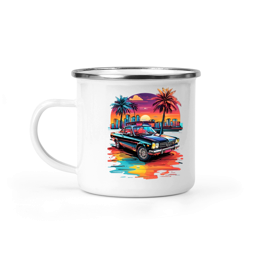 Retro Car Cruiser at sunset Camping Mug