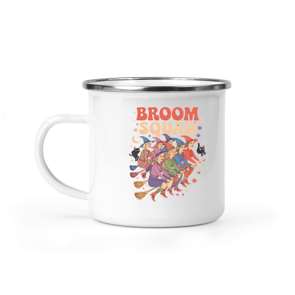 Vintage Witch Crew Halloween Broom Squad Black Cat Camping Mug
