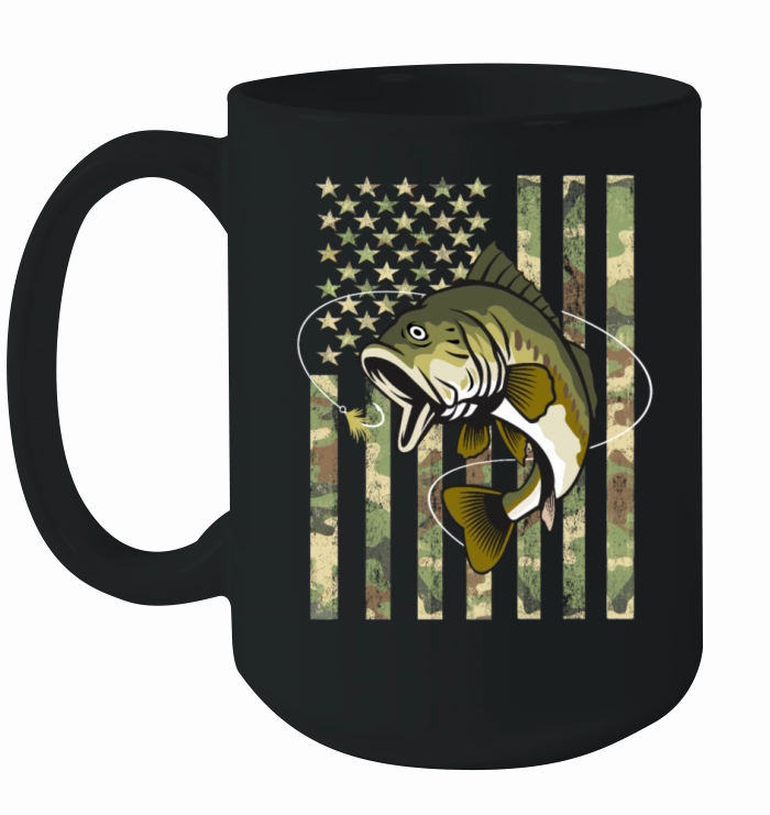 Bass Fishing Camo American Flag Fisherman Lucky Ceramic Mug
