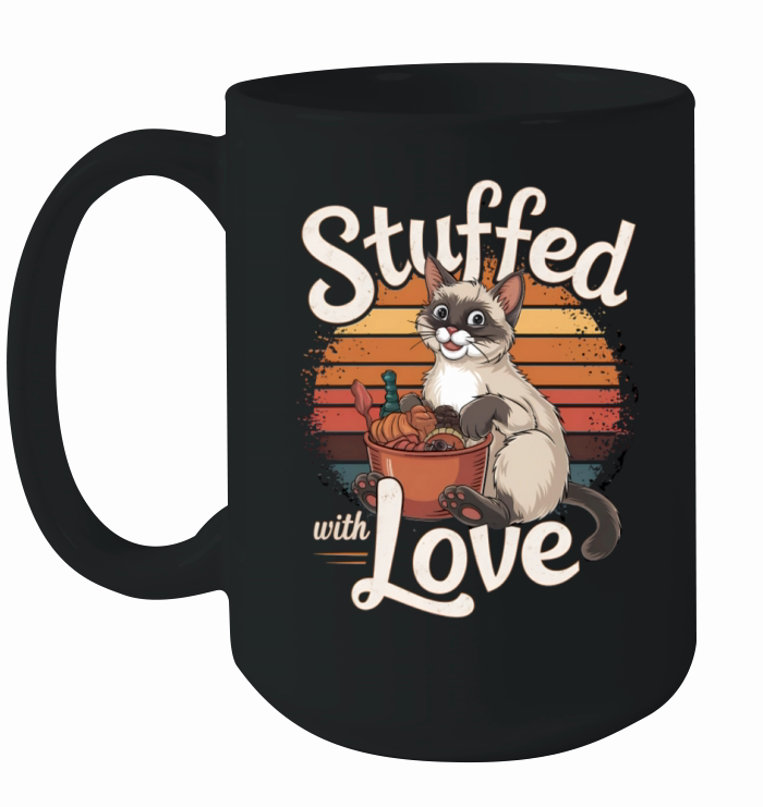 Thanksgiving Stuffed with Love Cat Funny Retro Ceramic Mug