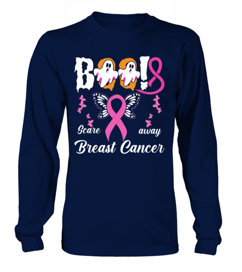Scare away Breast Cancer Pink Ribbon Halloween Long sleeved Unisex